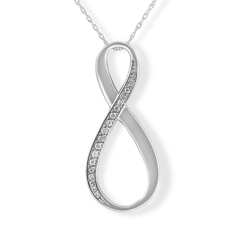 3/8ct Diamond Large Infinity Symbol Womens Pendant Chain 14K White Gold 1" Tall