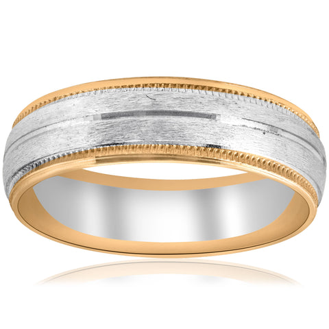 14k Yellow & White Gold Two Tone 6mm Facet Cut Wedding Band Mens Ring