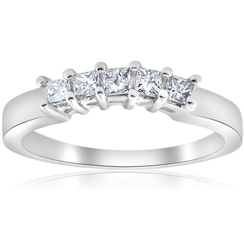 1/2ct Princess Cut Diamond Curved Wedding Ring Enhancer 14K White Gold