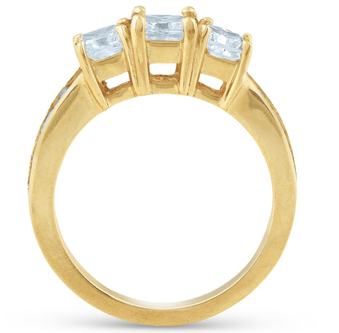 2ct Princess Cut Diamond Three Stone Engament Annivesary Ring 14K Yellow Gold