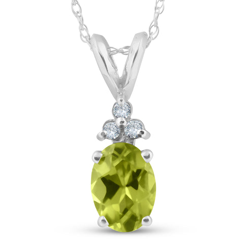 5/8ct Oval Peridot & Diamond Solitaire Pendant 14K White Gold With 18" Chain
