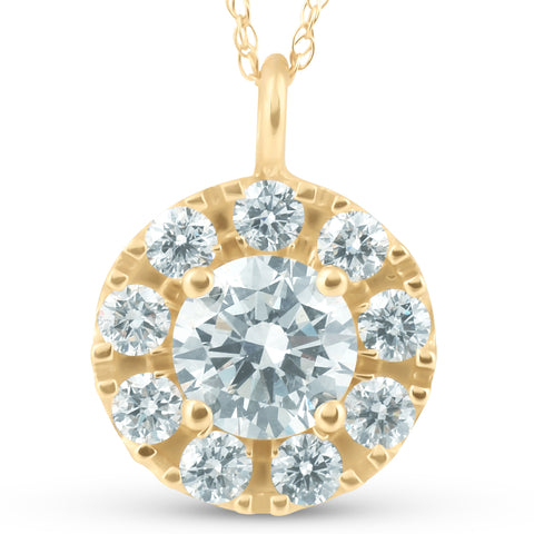 14K Yellow Gold 1 1/2ct Circle Round Diamond Pendant Necklace