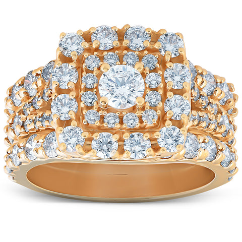 3 1/2 Ct Diamond Engagement Trio Wedding Ring Set 10k Yellow Gold Cushion Halo