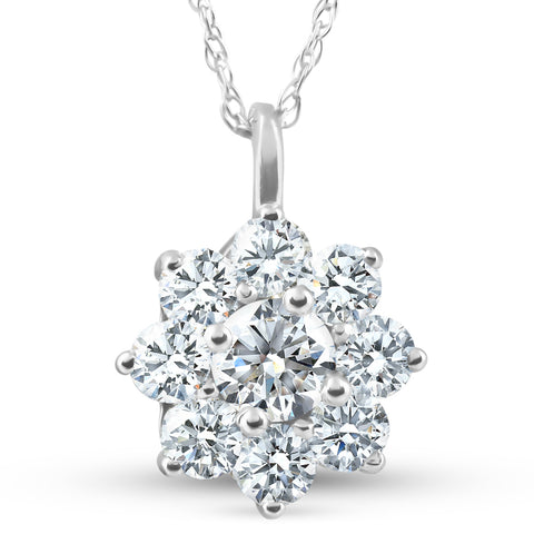 5/8Ct Diamond Halo Pendant White Gold 14k 18" Necklace