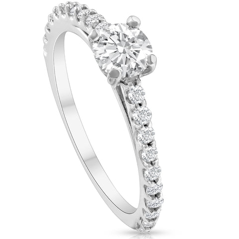1 1/2 Ct Round Cut Diamond Engagement Ring Single Row 14k White Gold