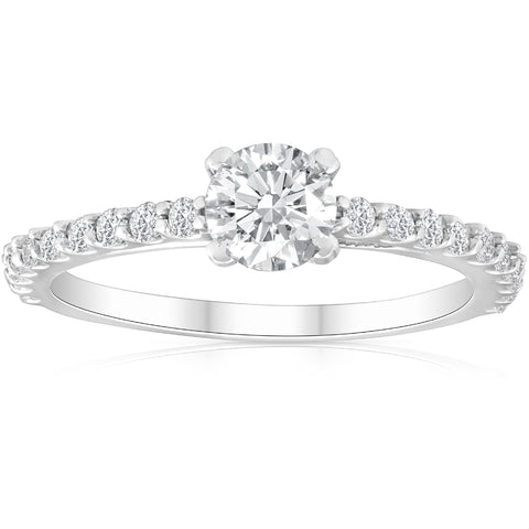 1.50Ct TDW Round Cut Natural Diamond Engagement Ring Single Row 14k White Gold