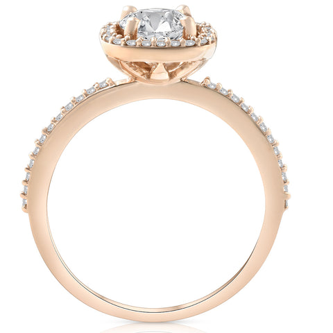 1 1/4 Ct Moissanite & Diamond Cushion Halo Engagement Ring 10k Rose Gold