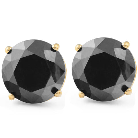 2 1/4Ct Black Diamond Studs 14k Yellow Gold Earrings