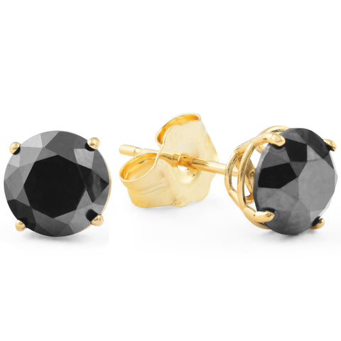 2 1/2Ct Black Diamond Studs 14k Yellow Gold Earrings