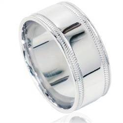 Double Milgrain Inlay Comfort Fit Wedding Band 950 Platinum Mens 8mm Ring