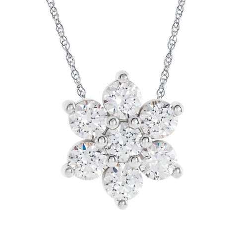 1/2Ct 7-Stone Diamond Pendant 14k White Gold 18" Necklace
