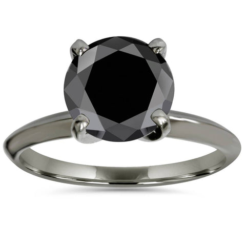 2ct Treated Black Solitaire AAA Round Engagement Ring 14k Black Gold