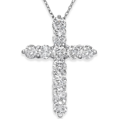 2 1/4cttw 14k White Gold Real Diamond Cross Pendant (1 inch tall) Necklace