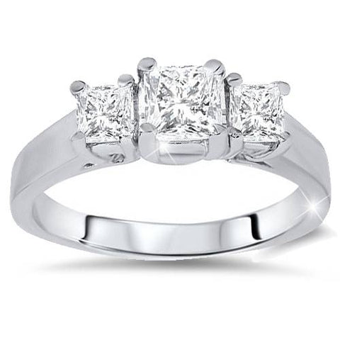 1 1/4ct Three Stone Diamond Anniversay Wedding Ring 14K White Gold