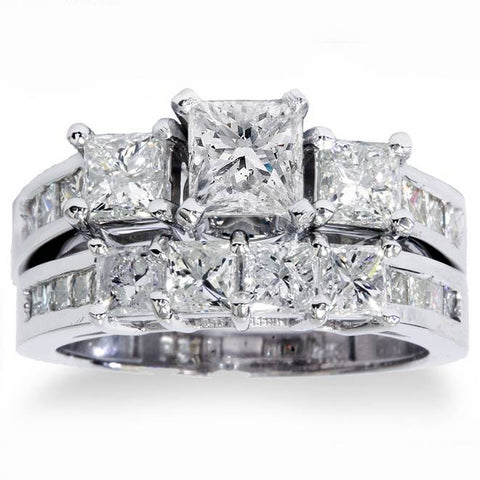 3 1/2ct Princess Cut Diamond Engagement Ring Wedding Band 3-Stone Set White Gold