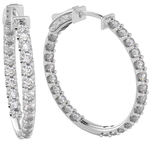 G/VS 3Ct Diamond Hoops Women's Lab Grown Earrings White Gold 1 1/4" Tall