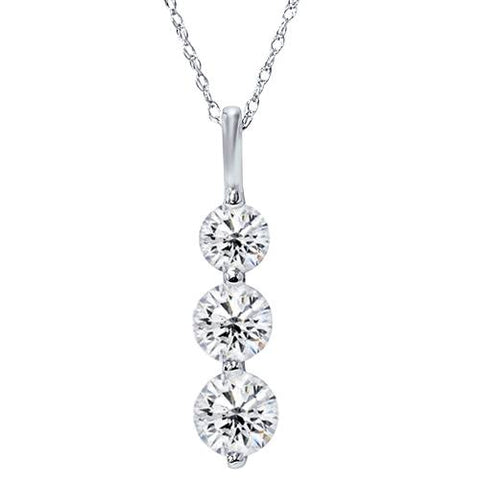 3/4 Ct 3 Stone Diamond Necklace Pendant Solid 14K White Gold