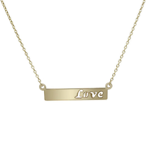 Solid 14K Yellow Gold Bar Love Pendant Necklace 18"