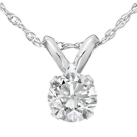 1/4 ct Solitaire Real Diamond Pendant Necklace 14K White Gold