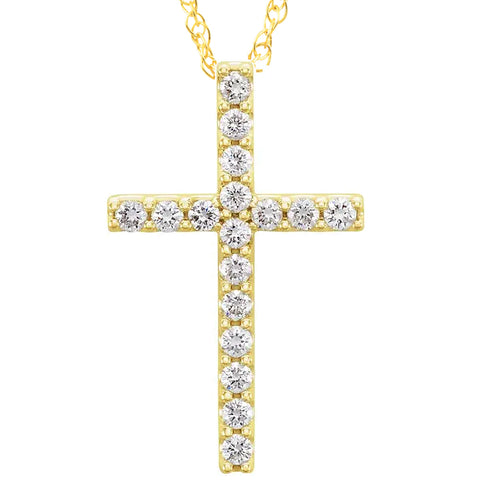 1/3 Ct Diamond Cross Pendant Necklace 18" 10k Yellow Gold 21mm Tall