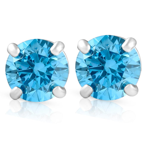 VS 1/2ct Blue Lab Grown Diamond Studs Screw Back 14K White Gold Earrings