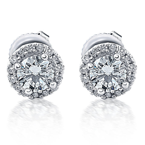 1/4 TW Ct Halo Natural Diamond Studs 10K White Gold Earrings