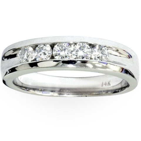 Mens 3/4ct Diamond White Gold Wedding Ring Band New