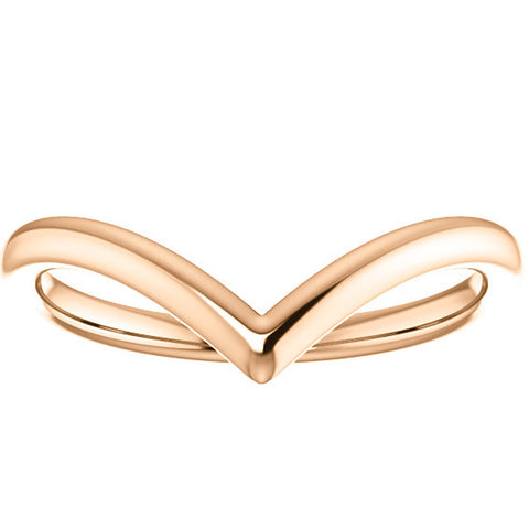Curved V Shape Solid Contour Guard Wedding Band in 14k White Yellow or Rose Gold