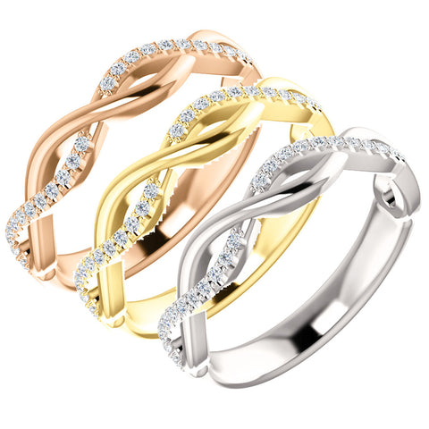 1/8ct Diamond Infinity Wedding Ring Available in 14k White, Yellow, or Rose Gold
