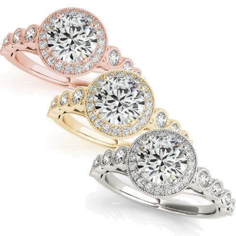 1 3/4ct Halo Diamond Engagement Ring White, Yellow, or Rose Gold Enhanc