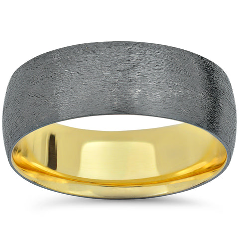 14k Black and Yellow Gold 2 Tone Wedding Band Mens Brushed Handmade Ring