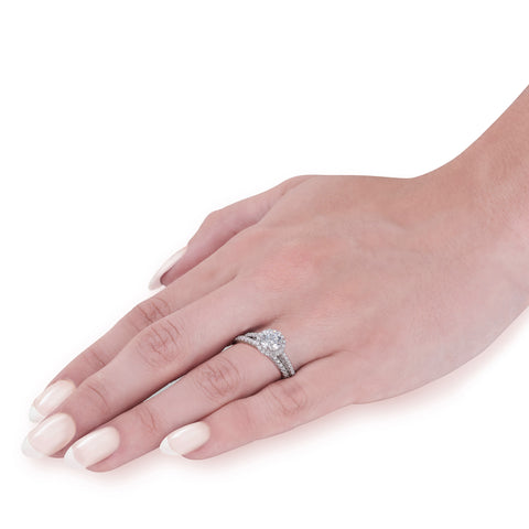 G SI 1 ct Halo Vintage Round Diamond Eco Friendly Lab Grown Engagement Ring Set