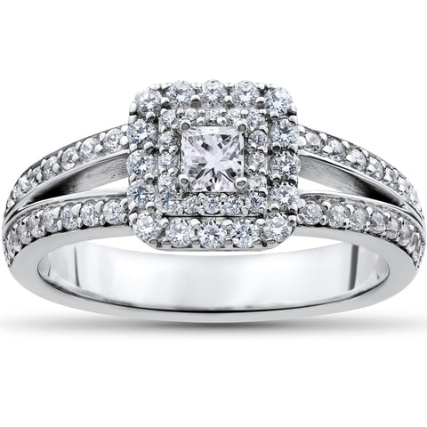 1 ct Princess Cut Diamond Double Halo Engagement Ring 14k White Gold