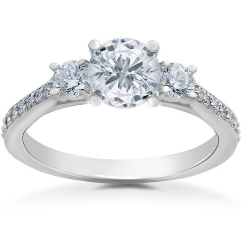 1 ct Round Diamond 3-Stone Lab Grown Eco Friendly Engagement Ring 14k White Gold
