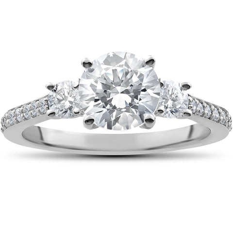 G/VS 2ct Round 100% Diamond 3-Stone Lab Created Engagement Ring 14k White Gold