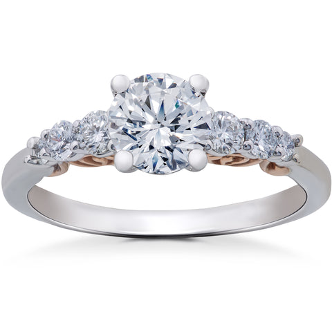 G/VS 1 1/4 ct 100% Diamond Lab Grown Engagement Ring 14K White & Rose Gold