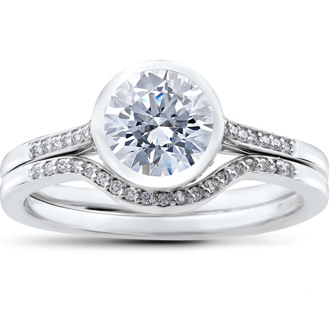 G/SI1 1 1/5 ct Lab Grown 100% Diamond Engagement Wedding Ring Set 14k White Gold