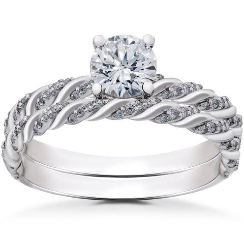 1 ct Diamond Lab Grown Engagement Ring & Matching Wedding Band 14k White Gold