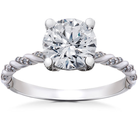 VS 1 5/8 ct Lab Grown Round 100% Diamond Engagement Ring 14k White Gold