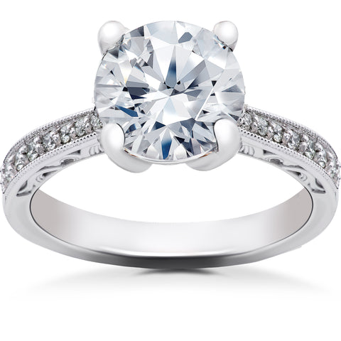 2 1/6 ct Lab Grown Eco Friendly Diamond Vintage Engagement Ring 14k White Gold