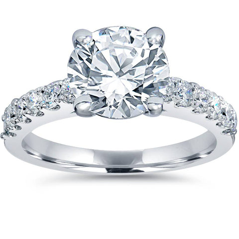 G/SI 2ct Diamond Engagement Ring Solitaire With Accents 14K White Gold Enhanced