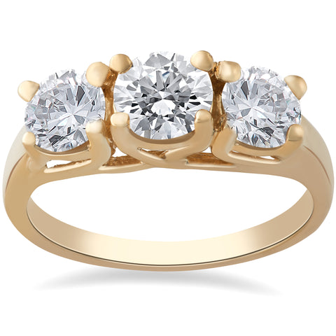3 1/2ct G SI Diamond 3-Stone 14k Yellow Gold Engagement Ring Enhanced
