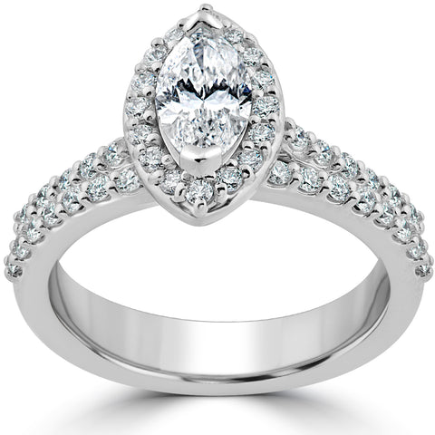 1 1/2ct Marquise Halo Diamond Engagement Wedding Ring Set White Gold Enhanced