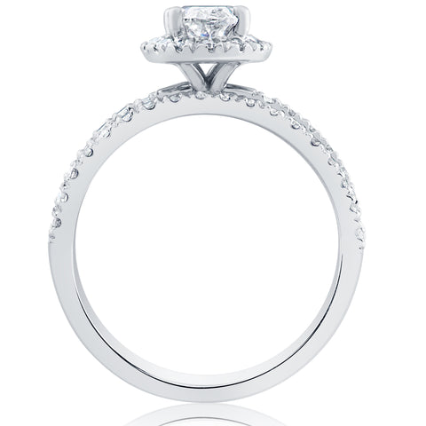 1 1/4 ct Oval Halo Diamond Engagement Wedding Ring Set 14k White Gold
