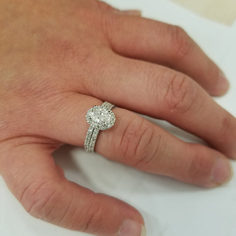 1 1/4 ct Oval Halo Diamond Engagement Wedding Ring Set 14k White Gold