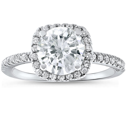 2 1/2 cttw Diamond Engagement Ring Cushion Halo Round Cut 14k White Gold