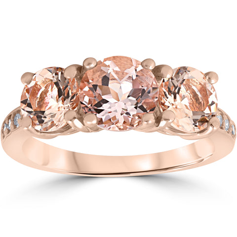 3 1/5 ct Morganite & Diamond 3-Stone Engagement Anniversary Ring 14k Rose Gold