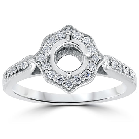 1/5ct Vintage Halo Diamond Engagement Ring Setting 14k White Gold With Milgrain