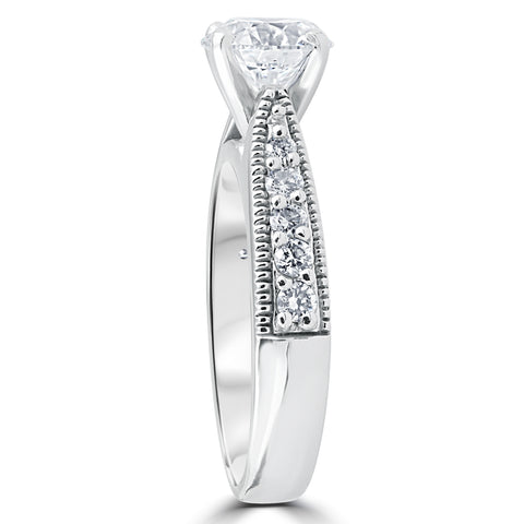1 7/8ct Diamond Engagement Ring Round Vintage Enhanced 14k White Gold