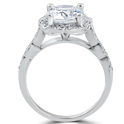 2 ct Diamond Engagement Ring Vintage Halo Milgrain 14k White Gold Enhanced